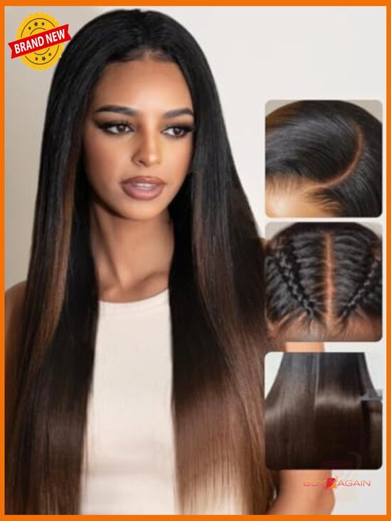 Human Hair Lace Front Wig 7x5 HD Yaki Straight Drawstring Glueless 150% Density main image 5
